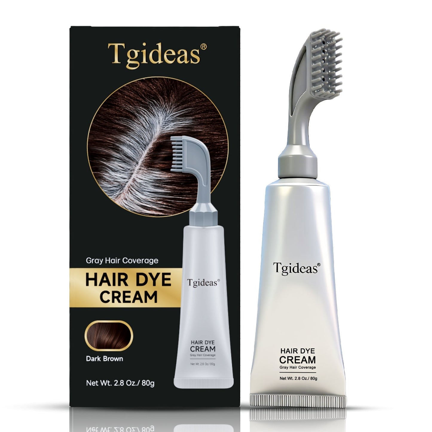 Brush-On Gray Coverage Hair Dye Cream – Ammonia-Free, Natural Black & Dark Brown