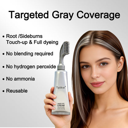 Brush-On Gray Coverage Hair Dye Cream – Ammonia-Free, Natural Black & Dark Brown