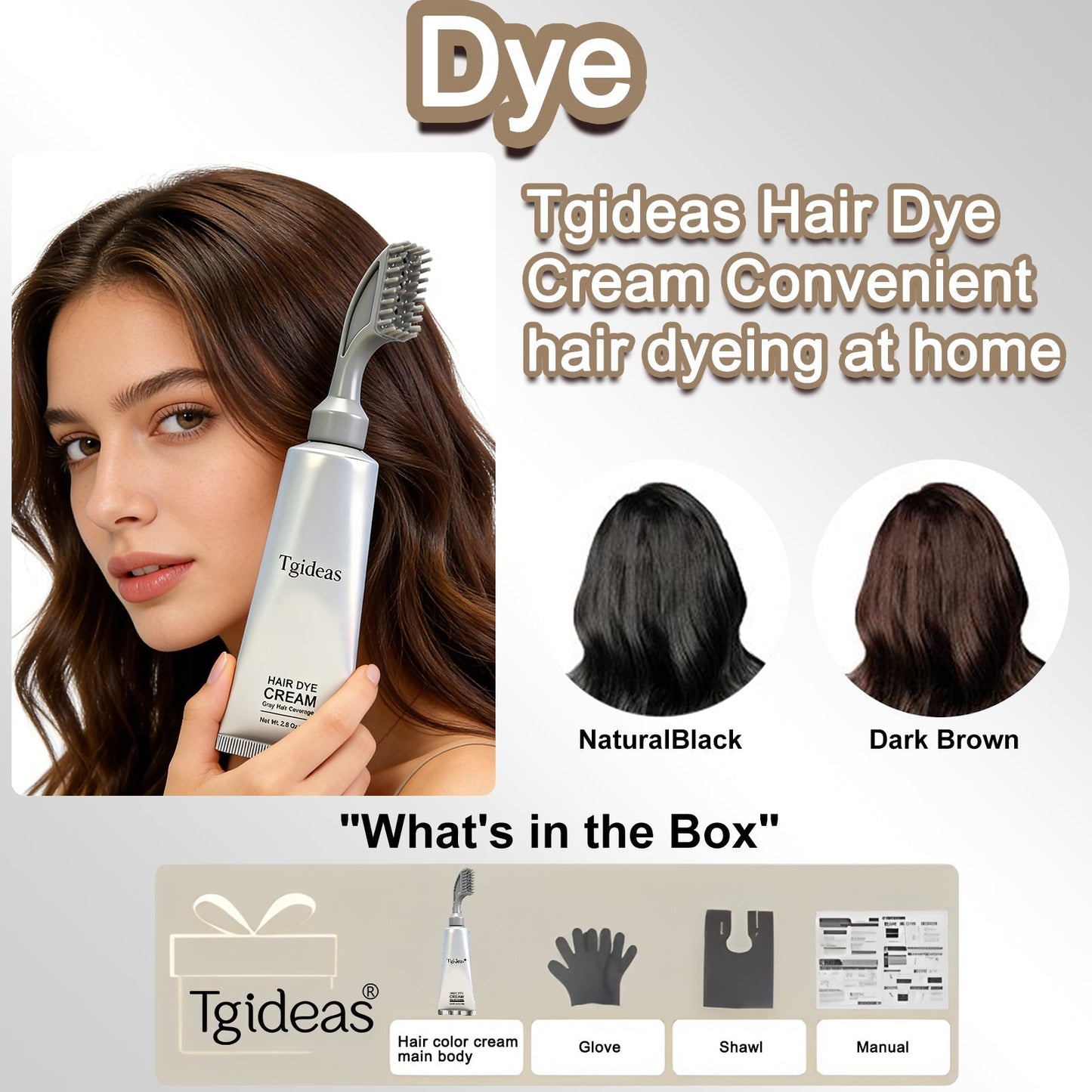 Brush-On Gray Coverage Hair Dye Cream – Ammonia-Free, Natural Black & Dark Brown