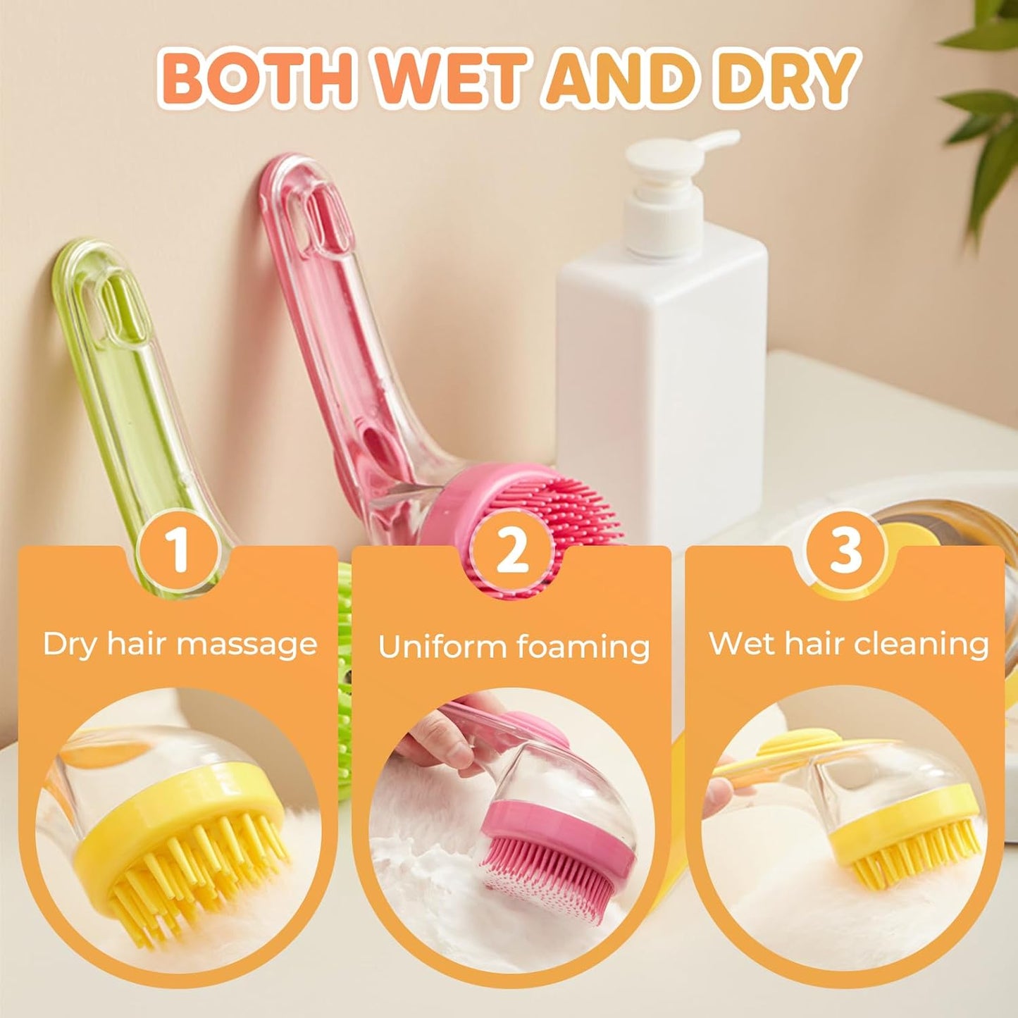2-in-1 Press-to-Dispense Dog Bath & Grooming Brush
