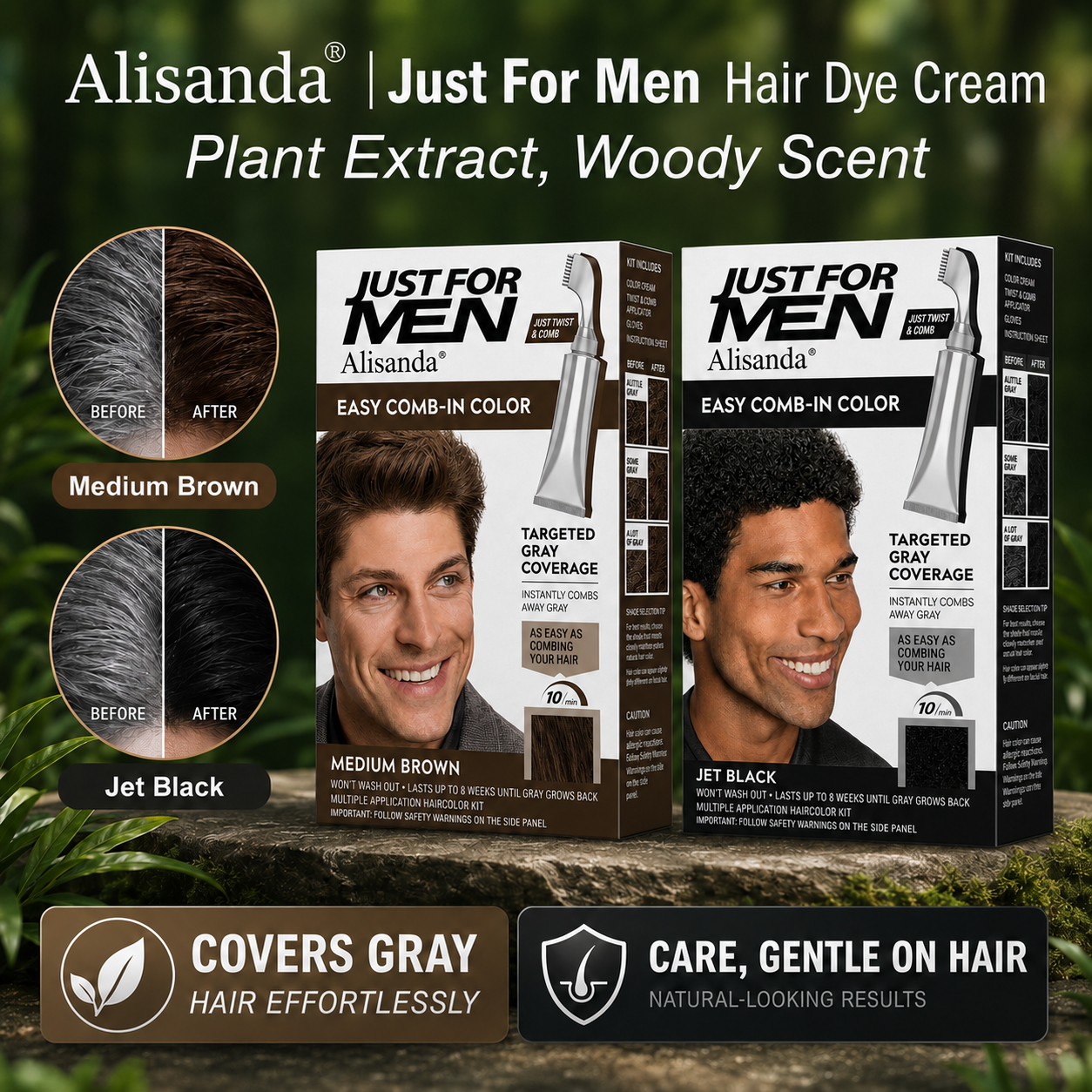 Men’s Brush-Comb Hair Color Cream for Gray Coverage