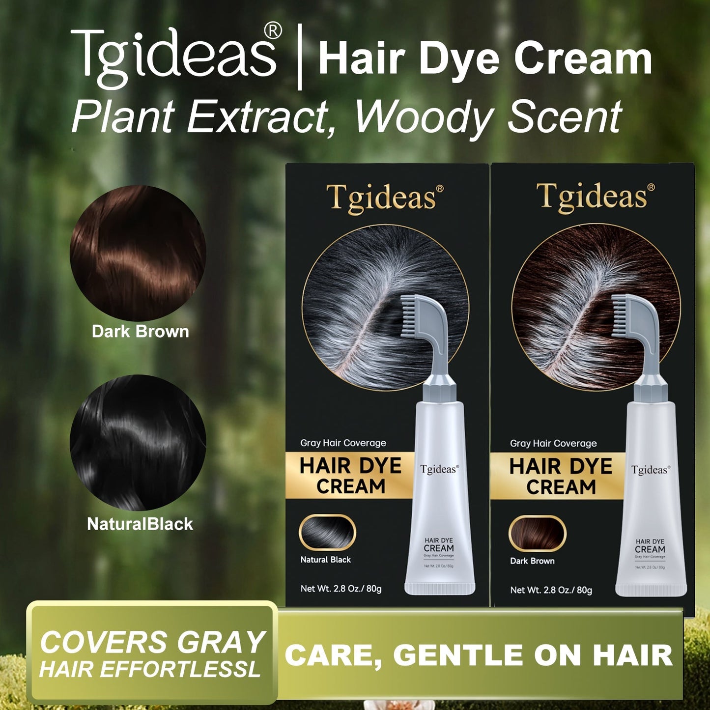 Brush-On Gray Coverage Hair Dye Cream – Ammonia-Free, Natural Black & Dark Brown
